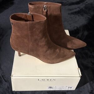 Lauren Ralph Lauren Dark Hickory Suede Pointed Toe Ankle Booties Size 9